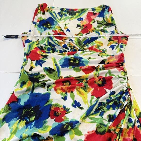 Ralph Lauren Colorful Floral Faux Wrap Stretch Sleeveless Sheath Dress Size 6 - Picture 7 of 11